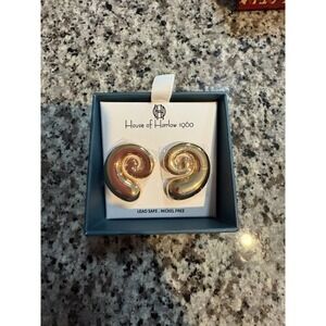 House of Harlow 1960 Gold Tone Swirl sea shell Earrings Lead Safe Nickel Free